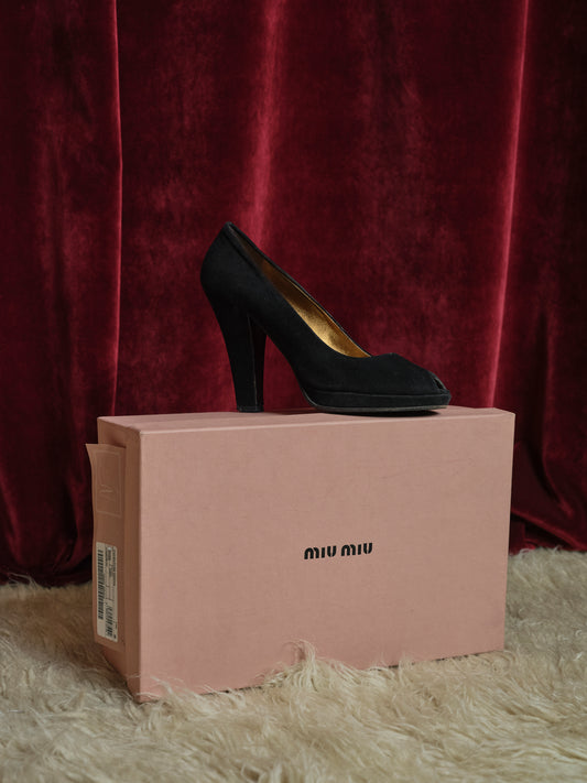 Open Toe decollete in pelle suede MIU MIU