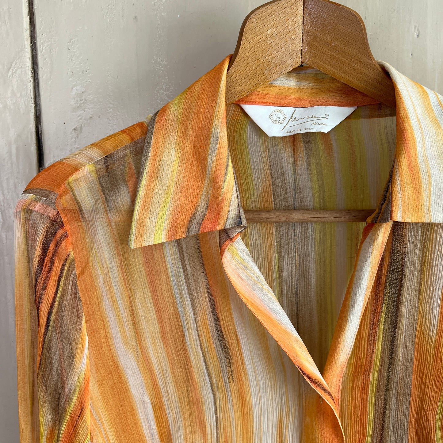 Camicia in seta vintage crepe georgette mille righe arancio