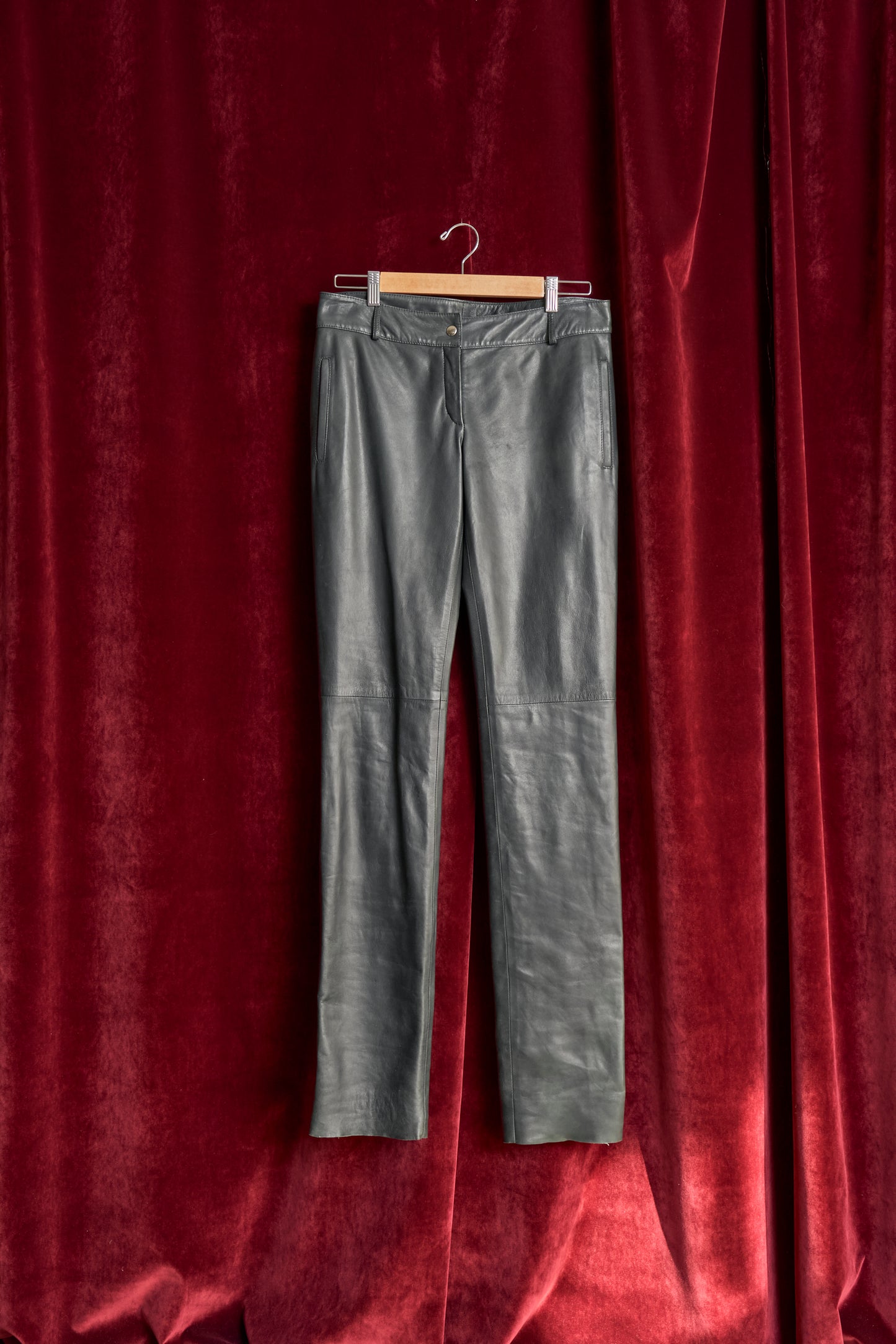 Pantaloni in pelle antracite foderati